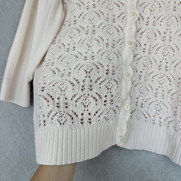 Vtg Crochet Cardigan Sweater Women XL Blush Pink Cottage Coquette Gilmore Granny - Picture 2 of 10